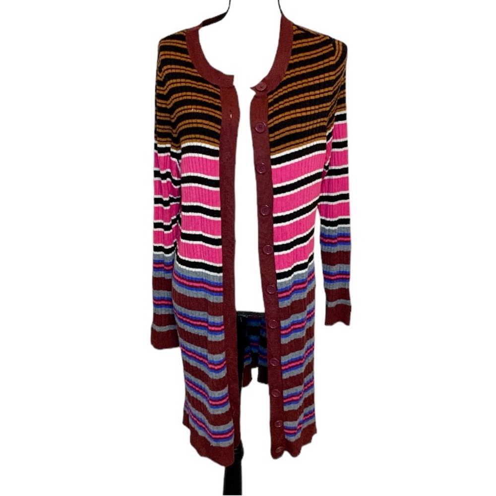 Lane Bryant Fitted Button Front Striped Duster Cardigan Multicolored Size 18/20 - Picture 4 of 15